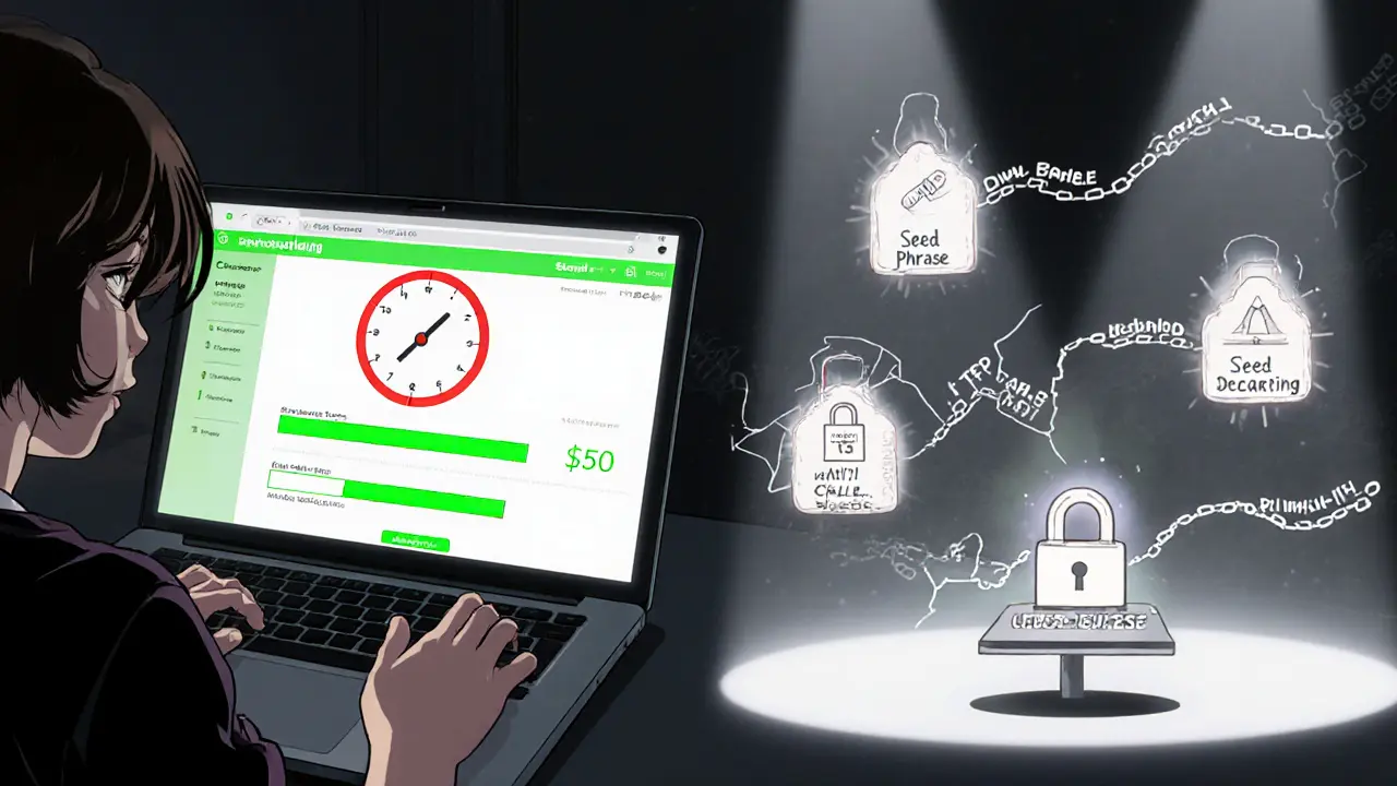 Teen at a desk frustrated by low TPS, high gas fees, and complex wallet onboarding steps in a double‑panel manga scene.