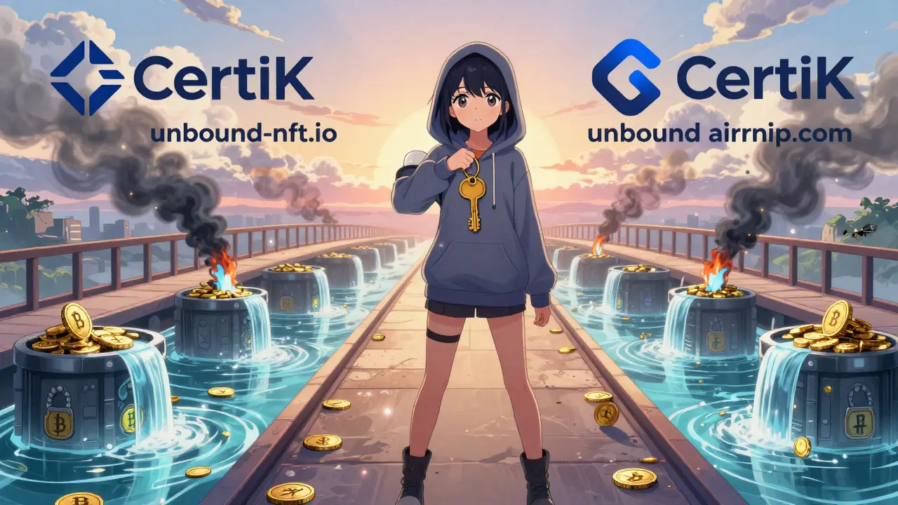 A girl stands on a bridge of audited contracts, real DeFi projects glowing in the dawn.