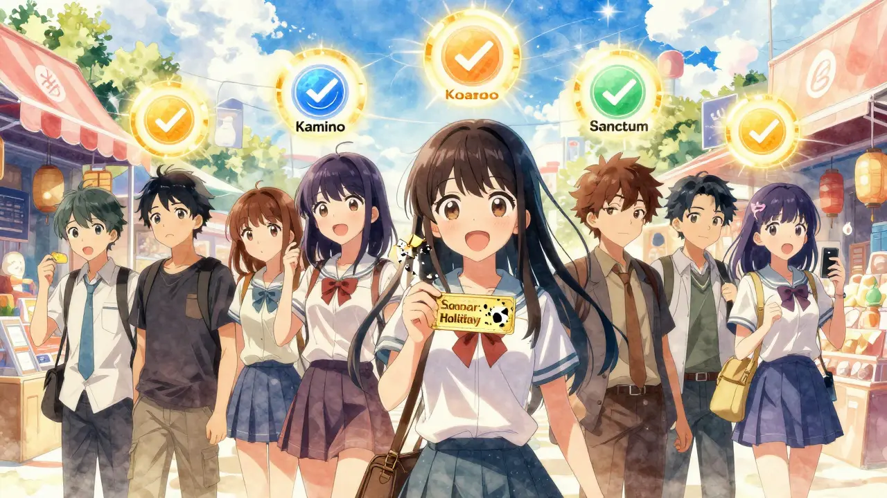 Anime characters watching a fake token turn to ash while real Solana airdrops glow golden in a digital marketplace.