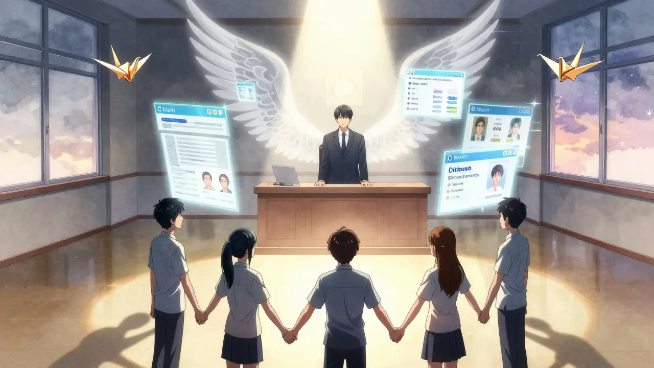 Upbit's CEO faces holographic compliance logs as traders form a circle of light, symbolizing industry-wide reform.