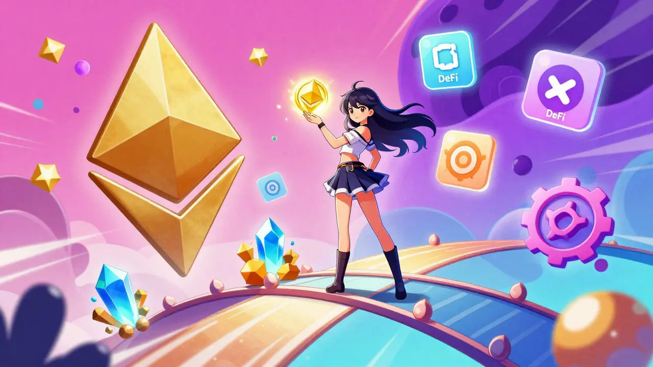 Anime character on a magical bridge between blockchains