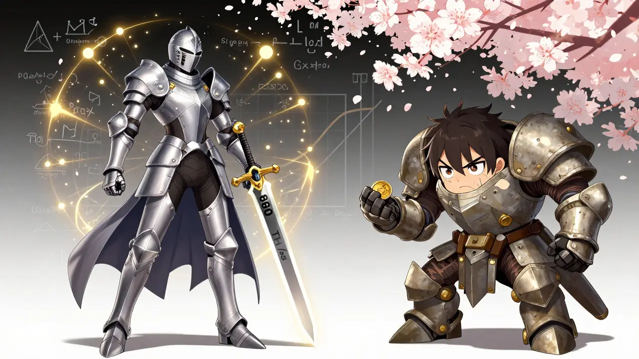 ASIC vs GPU hardware battle in elegant anime art