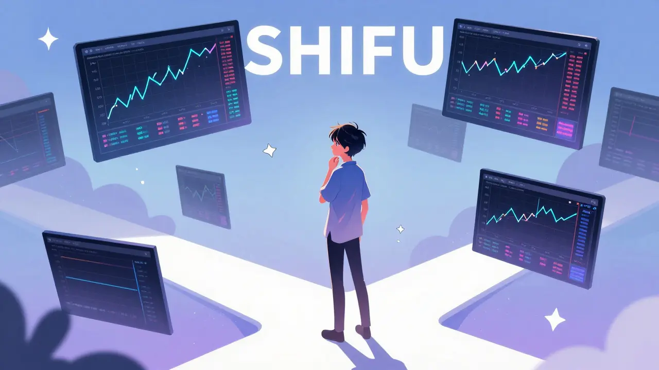 Girl contemplating confusing crypto charts