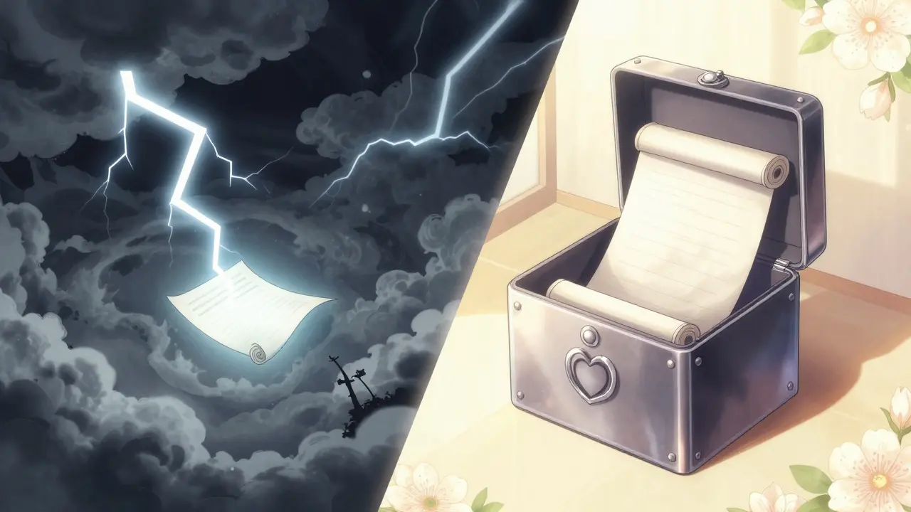 Manga art contrasting digital theft risks with a secure metal backup container.