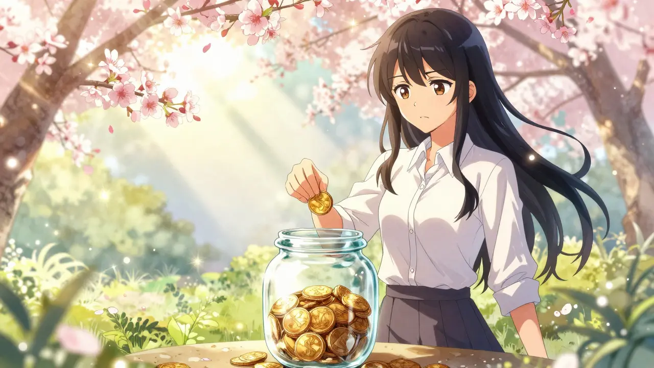 Manga character saving coins consistently