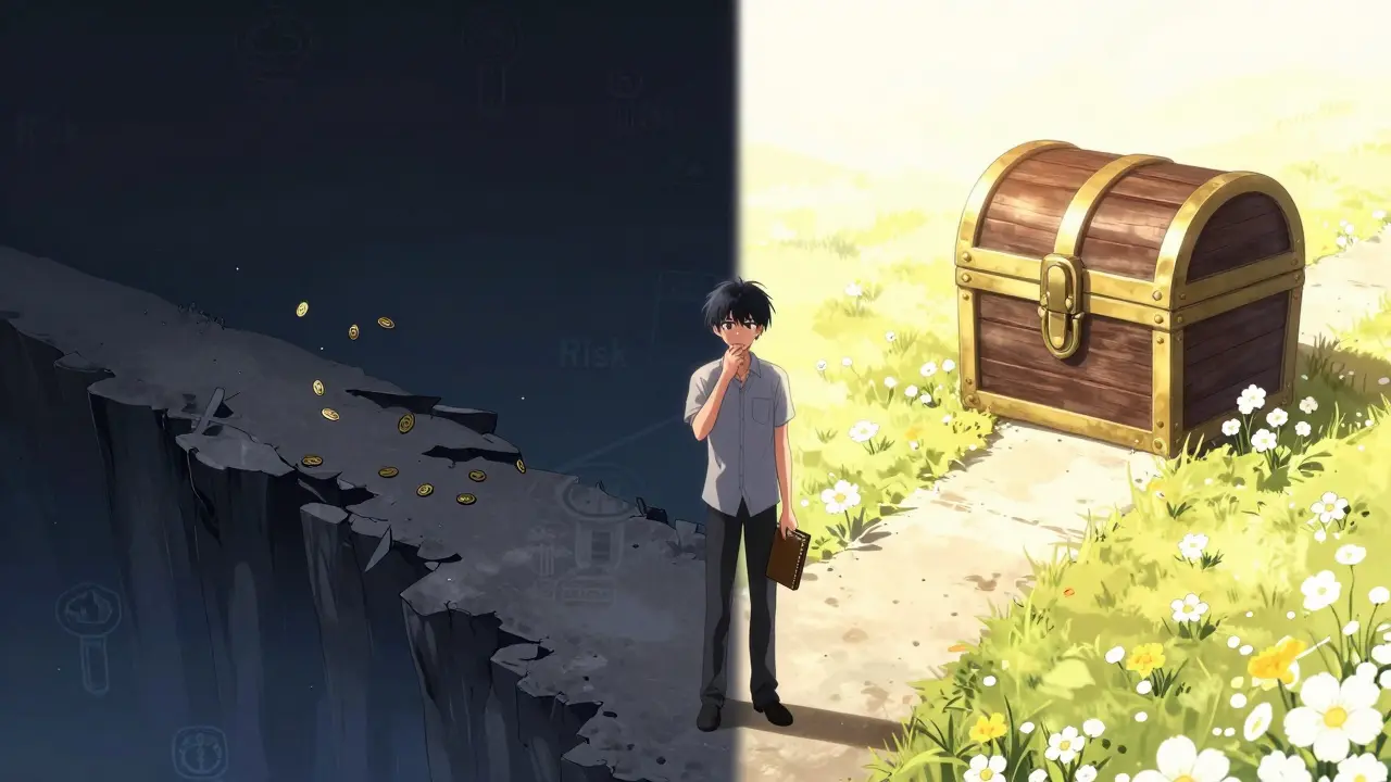Manga illustration of choosing safe investment over risk
