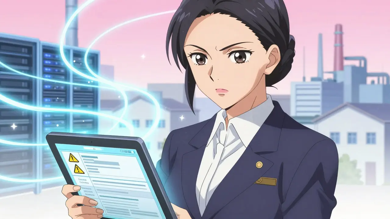 Manga official holding tablet showing strict crypto mining regulations