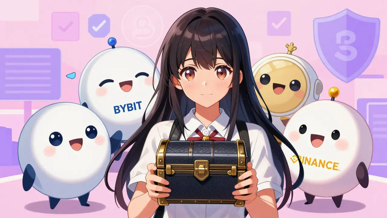 Shoujo character securing crypto with hardware wallet safely