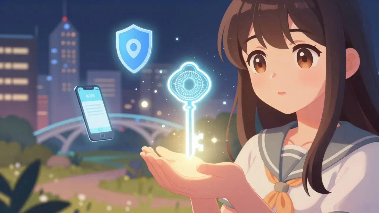 Anime character holding a glowing key symbolizing governance and security.