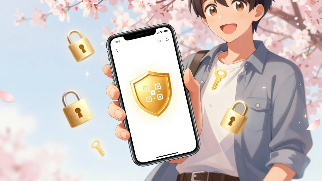 Anime character securing account with glowing 2FA shield