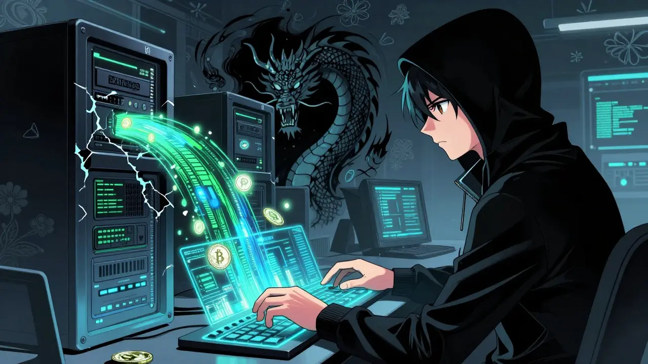 Manga hacker stealing crypto coins from a server into a dark void