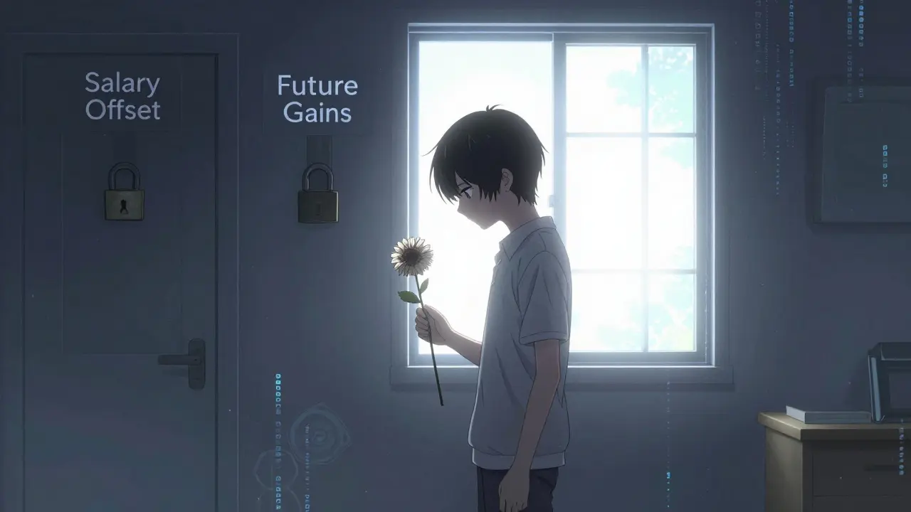 Sad anime character holding wilting flower, blocked from offsetting losses