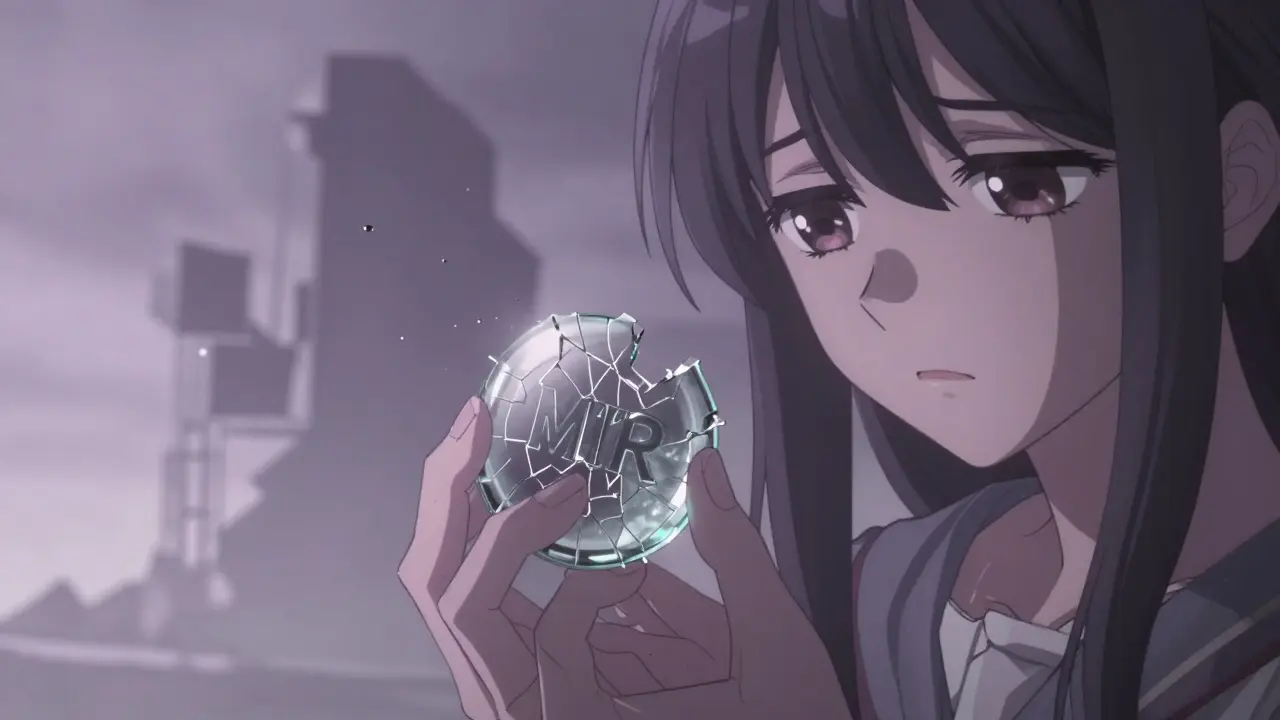 Broken MIR token symbolizing crypto collapse and low value