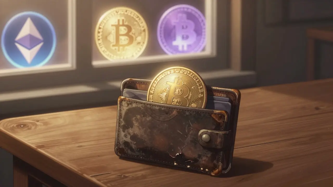 Faded Auroracoin wallet next to window with modern crypto