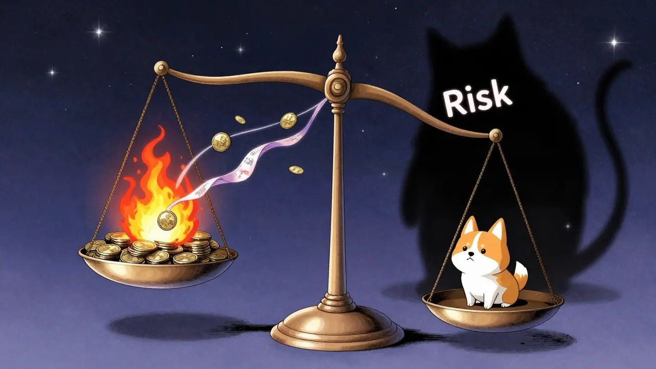 Fragile balance scale with risk and micro-cap coins in anime art