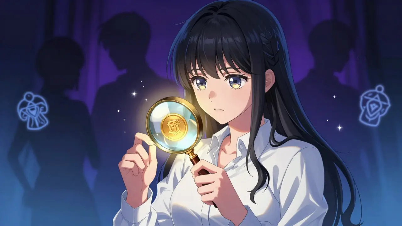 Manga heroine using a magical magnifying glass to check token security