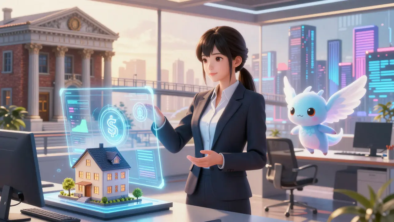 Professional using AI assistant to manage hybrid traditional and digital finance assets