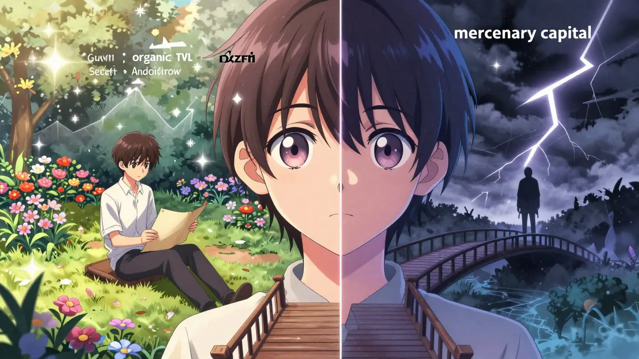 Split scene contrasting a peaceful garden with a stormy area in anime style