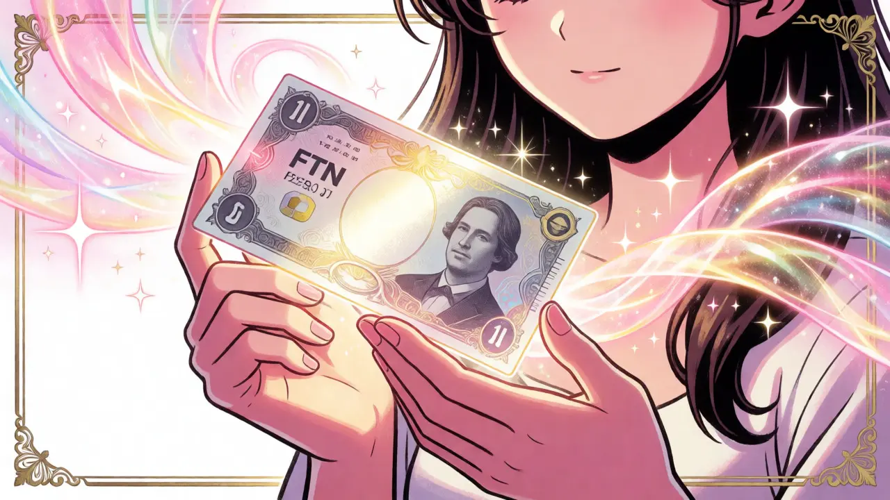 FTN token transforming into glowing physical collectible note