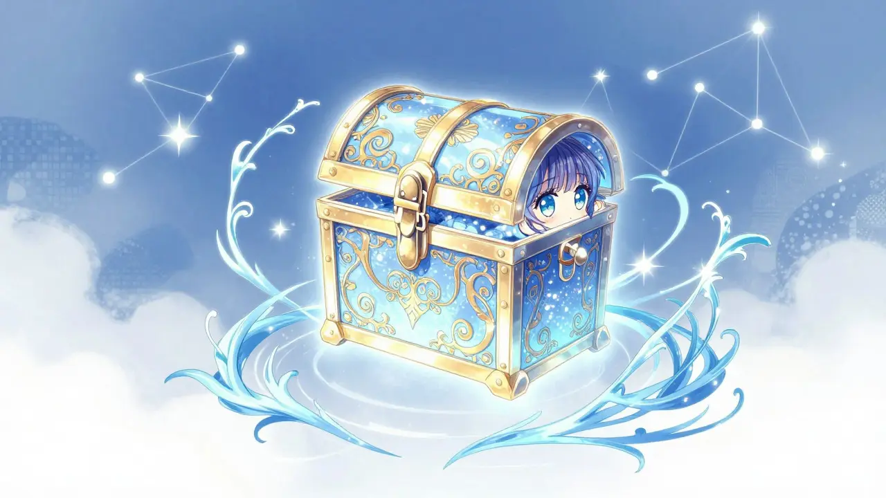 Glowing digital wallet surrounded by magical data streams and stars