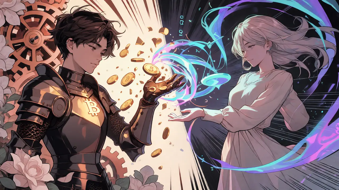Anime characters representing Bitcoin UTXO and Ethereum account models