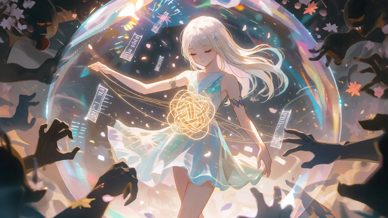 Anime style depiction of a protected digital entity generating zero-knowledge proofs.