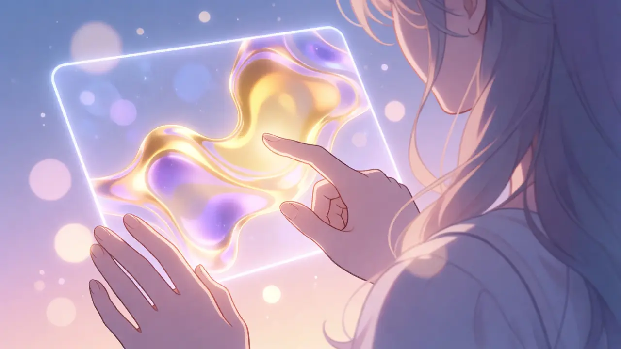 Character interacting with a glowing, simple wallet interface