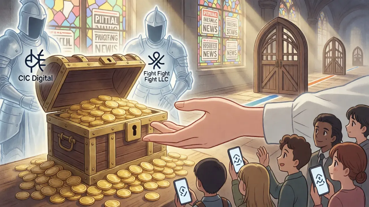 Hand reaching for locked treasure chest guarded by figures, representing vested token supply