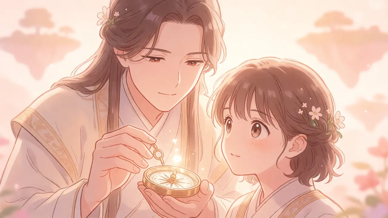 Mentor guiding student through DeFi risks in soft anime style